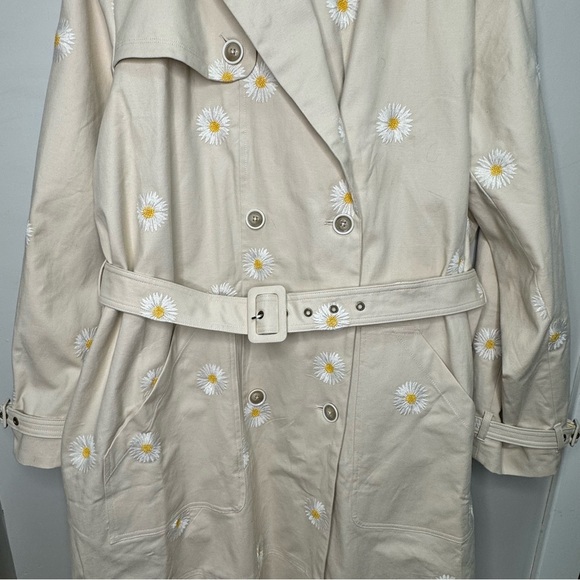 Anthropologie Maeve Embroidered Daisy Trench Coat Size 22 Cotton Hemp - Picture 7 of 16